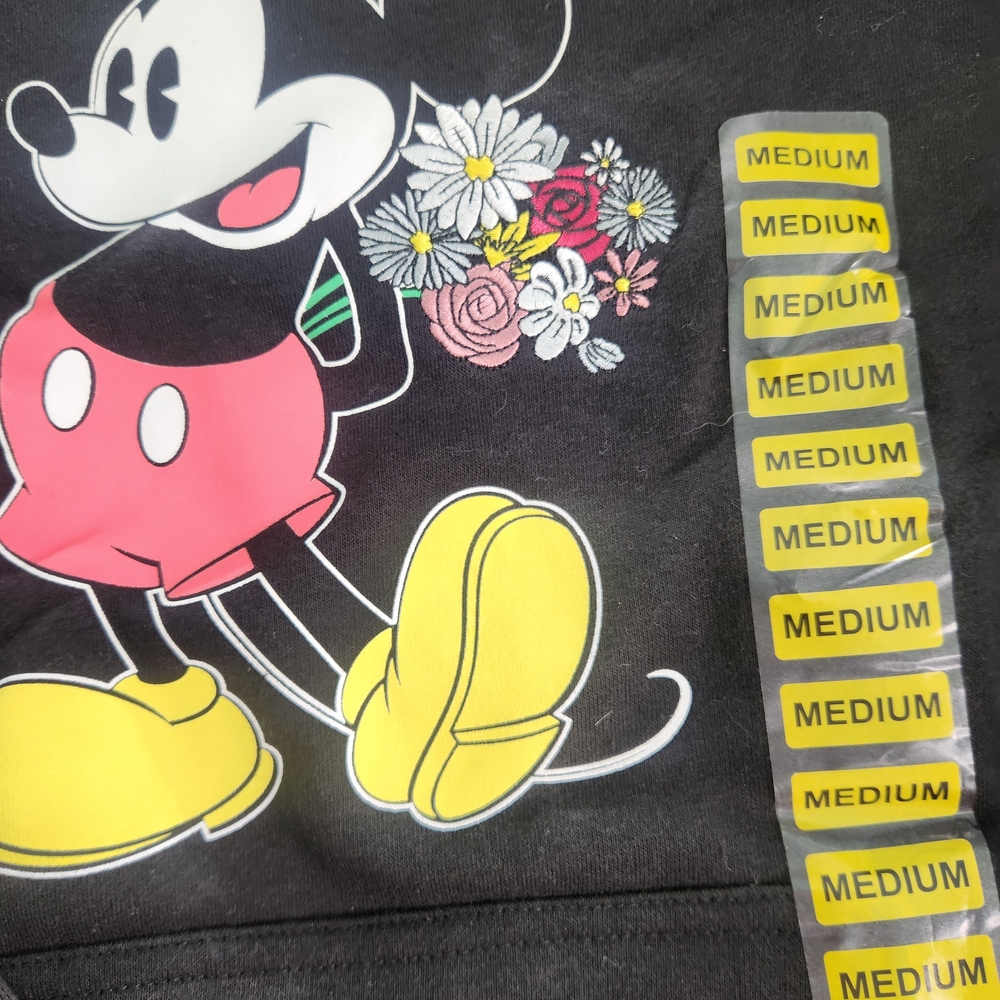 Disney  Hoodie Size M Mickey Mouse Women's Black Embroidered Flowers New  01 - Picture 4 of 13